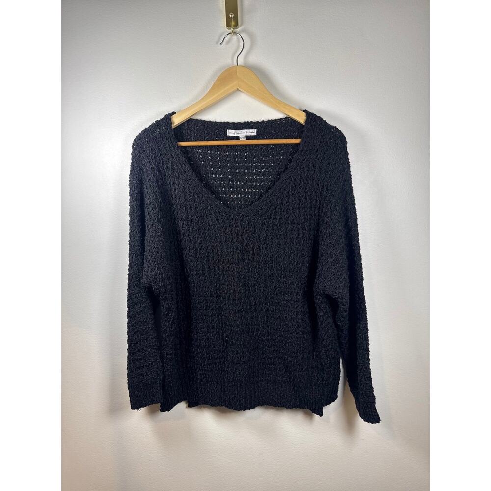 Young Fabulous & Broke V-Neck Open Knit Sweater, Black, S/M